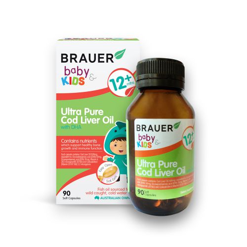 TP BVSK Brauer Baby & Kids Ultra Pure Cod Liver Oil with DHA- Dạng viên nang (90 viên) cho trẻ từ 12 tháng trở lên